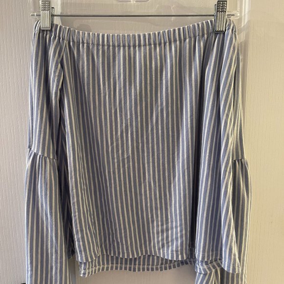 American Eagle Off The Shoulder Top, Small, Blue and White - Picture 2 of 4